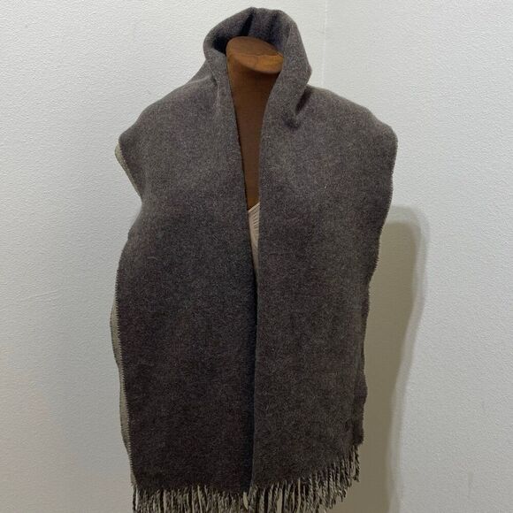 Lauren Ralph Lauren Lambswool Angora Scarf Muffler Brown Tan Reversible Italy - Picture 5 of 12